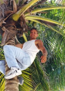 Climbing my first coconut palm in Cancun - August 1999